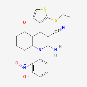 2-Amino-4-(2-(ethylthio)thiophen-3-yl)-1-(2-nitrophenyl)-5-oxo-1,4,5,6,7,8-hexahydroquinoline-3-carbonitrile