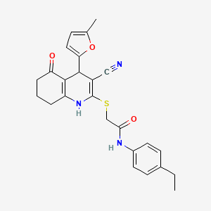 molecular formula C25H25N3O3S B11642835 2-{[3-cyano-4-(5-methylfuran-2-yl)-5-oxo-1,4,5,6,7,8-hexahydroquinolin-2-yl]sulfanyl}-N-(4-ethylphenyl)acetamide 