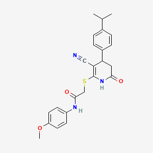 molecular formula C24H25N3O3S B11642854 2-({3-cyano-6-oxo-4-[4-(propan-2-yl)phenyl]-1,4,5,6-tetrahydropyridin-2-yl}sulfanyl)-N-(4-methoxyphenyl)acetamide 