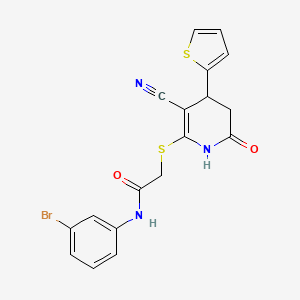 molecular formula C18H14BrN3O2S2 B11642910 N-(3-bromophenyl)-2-{[3-cyano-6-oxo-4-(thiophen-2-yl)-1,4,5,6-tetrahydropyridin-2-yl]sulfanyl}acetamide 