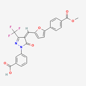 molecular formula C24H15F3N2O6 B11642961 3-[(4Z)-4-({5-[4-(methoxycarbonyl)phenyl]furan-2-yl}methylidene)-5-oxo-3-(trifluoromethyl)-4,5-dihydro-1H-pyrazol-1-yl]benzoic acid 