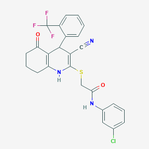 N-(3-chlorophenyl)-2-({3-cyano-5-oxo-4-[2-(trifluoromethyl)phenyl]-1,4,5,6,7,8-hexahydroquinolin-2-yl}sulfanyl)acetamide