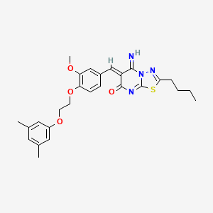 molecular formula C27H30N4O4S B11643010 (6Z)-2-butyl-6-{4-[2-(3,5-dimethylphenoxy)ethoxy]-3-methoxybenzylidene}-5-imino-5,6-dihydro-7H-[1,3,4]thiadiazolo[3,2-a]pyrimidin-7-one 