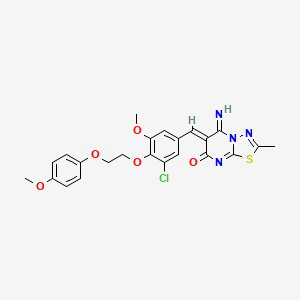 molecular formula C23H21ClN4O5S B11643018 (6Z)-6-{3-chloro-5-methoxy-4-[2-(4-methoxyphenoxy)ethoxy]benzylidene}-5-imino-2-methyl-5,6-dihydro-7H-[1,3,4]thiadiazolo[3,2-a]pyrimidin-7-one 