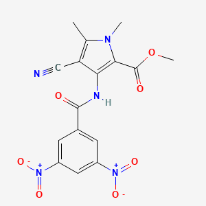 molecular formula C16H13N5O7 B11643082 methyl 4-cyano-3-{[(3,5-dinitrophenyl)carbonyl]amino}-1,5-dimethyl-1H-pyrrole-2-carboxylate 