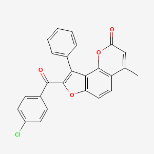 molecular formula C25H15ClO4 B11643208 8-(4-chlorobenzoyl)-4-methyl-9-phenyl-2H-furo[2,3-h]chromen-2-one 