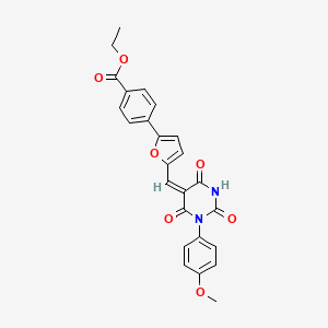 molecular formula C25H20N2O7 B11643219 ethyl 4-(5-{(E)-[1-(4-methoxyphenyl)-2,4,6-trioxotetrahydropyrimidin-5(2H)-ylidene]methyl}furan-2-yl)benzoate 