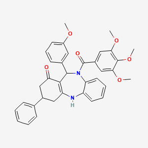 molecular formula C36H34N2O6 B11643224 11-(3-methoxyphenyl)-3-phenyl-10-[(3,4,5-trimethoxyphenyl)carbonyl]-2,3,4,5,10,11-hexahydro-1H-dibenzo[b,e][1,4]diazepin-1-one 