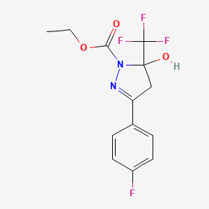 molecular formula C13H12F4N2O3 B11643232 ethyl 3-(4-fluorophenyl)-5-hydroxy-5-(trifluoromethyl)-4,5-dihydro-1H-pyrazole-1-carboxylate 