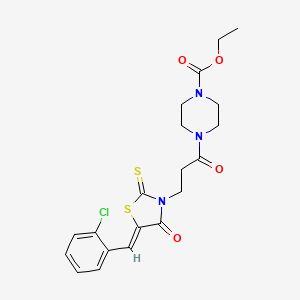 molecular formula C20H22ClN3O4S2 B11643245 Ethyl 4-{3-[(5Z)-5-[(2-chlorophenyl)methylidene]-4-oxo-2-sulfanylidene-1,3-thiazolidin-3-YL]propanoyl}piperazine-1-carboxylate 