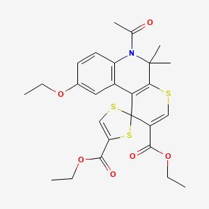 Diethyl 6'-acetyl-9'-ethoxy-5',5'-dimethyl-5',6'-dihydrospiro[1,3-dithiole-2,1'-thiopyrano[2,3-c]quinoline]-2',4-dicarboxylate