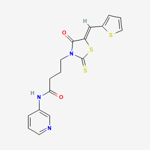 molecular formula C17H15N3O2S3 B11643371 4-[(5Z)-4-oxo-5-(thiophen-2-ylmethylidene)-2-thioxo-1,3-thiazolidin-3-yl]-N-(pyridin-3-yl)butanamide 