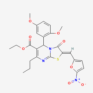 ethyl (2Z)-5-(2,5-dimethoxyphenyl)-2-[(5-nitrofuran-2-yl)methylidene]-3-oxo-7-propyl-2,3-dihydro-5H-[1,3]thiazolo[3,2-a]pyrimidine-6-carboxylate