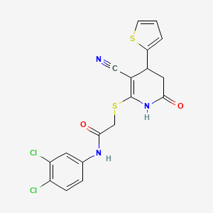 2-{[3-cyano-6-oxo-4-(thiophen-2-yl)-1,4,5,6-tetrahydropyridin-2-yl]sulfanyl}-N-(3,4-dichlorophenyl)acetamide