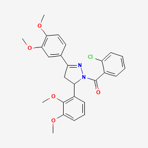 molecular formula C26H25ClN2O5 B11643398 (2-chlorophenyl)(5-(2,3-dimethoxyphenyl)-3-(3,4-dimethoxyphenyl)-4,5-dihydro-1H-pyrazol-1-yl)methanone 