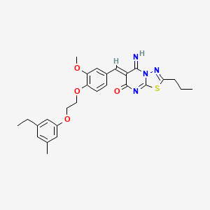 molecular formula C27H30N4O4S B11643412 (6Z)-6-{4-[2-(3-ethyl-5-methylphenoxy)ethoxy]-3-methoxybenzylidene}-5-imino-2-propyl-5,6-dihydro-7H-[1,3,4]thiadiazolo[3,2-a]pyrimidin-7-one 