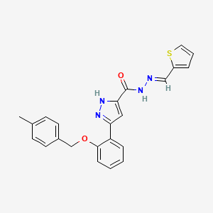 molecular formula C23H20N4O2S B11643421 3-{2-[(4-methylbenzyl)oxy]phenyl}-N'-[(E)-thiophen-2-ylmethylidene]-1H-pyrazole-5-carbohydrazide 