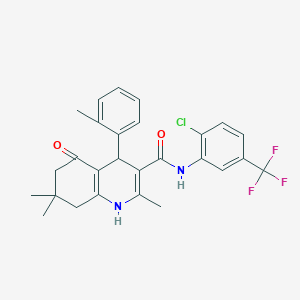 molecular formula C27H26ClF3N2O2 B11643473 N-[2-Chloro-5-(trifluoromethyl)phenyl]-2,7,7-trimethyl-4-(2-methylphenyl)-5-oxo-1,4,5,6,7,8-hexahydro-3-quinolinecarboxamide 