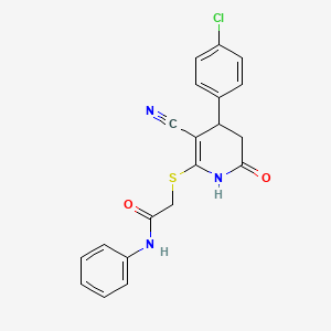 molecular formula C20H16ClN3O2S B11643474 2-{[4-(4-chlorophenyl)-3-cyano-6-oxo-1,4,5,6-tetrahydropyridin-2-yl]sulfanyl}-N-phenylacetamide 