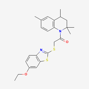 molecular formula C24H28N2O2S2 B11643494 2-[(6-Ethoxy-1,3-benzothiazol-2-yl)sulfanyl]-1-(2,2,4,6-tetramethyl-3,4-dihydroquinolin-1-yl)ethanone 