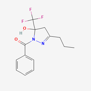 molecular formula C14H15F3N2O2 B11643558 [5-hydroxy-3-propyl-5-(trifluoromethyl)-4,5-dihydro-1H-pyrazol-1-yl](phenyl)methanone 