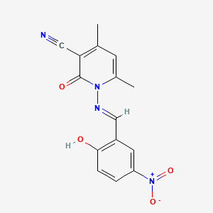 molecular formula C15H12N4O4 B11643567 1-{[(1E)-(2-hydroxy-5-nitrophenyl)methylene]amino}-4,6-dimethyl-2-oxo-1,2-dihydropyridine-3-carbonitrile 