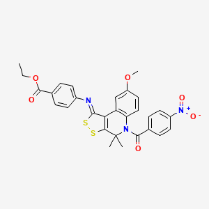 ethyl 4-({(1Z)-8-methoxy-4,4-dimethyl-5-[(4-nitrophenyl)carbonyl]-4,5-dihydro-1H-[1,2]dithiolo[3,4-c]quinolin-1-ylidene}amino)benzoate