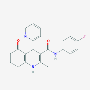 molecular formula C22H20FN3O2 B11643579 N-(4-Fluorophenyl)-2-methyl-5-oxo-4-(2-pyridinyl)-1,4,5,6,7,8-hexahydro-3-quinolinecarboxamide 