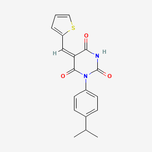 molecular formula C18H16N2O3S B11643602 (5E)-1-[4-(propan-2-yl)phenyl]-5-(thiophen-2-ylmethylidene)pyrimidine-2,4,6(1H,3H,5H)-trione 