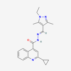 2-cyclopropyl-N'-[(E)-(1-ethyl-3,5-dimethyl-1H-pyrazol-4-yl)methylidene]quinoline-4-carbohydrazide