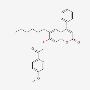 molecular formula C30H30O5 B11643666 6-hexyl-7-[2-(4-methoxyphenyl)-2-oxoethoxy]-4-phenyl-2H-chromen-2-one 