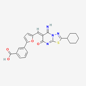 3-{5-[(Z)-(2-cyclohexyl-5-imino-7-oxo-5H-[1,3,4]thiadiazolo[3,2-a]pyrimidin-6(7H)-ylidene)methyl]furan-2-yl}benzoic acid