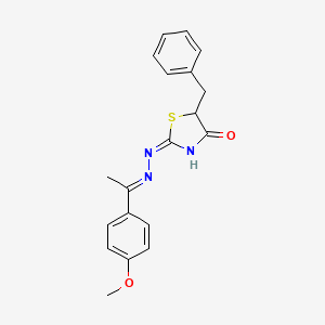 molecular formula C19H19N3O2S B11643720 (2E)-5-benzyl-2-{(2E)-[1-(4-methoxyphenyl)ethylidene]hydrazinylidene}-1,3-thiazolidin-4-one 