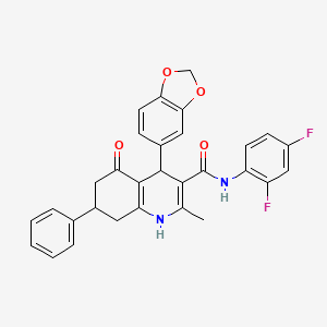 molecular formula C30H24F2N2O4 B11643734 4-(1,3-Benzodioxol-5-YL)-N-(2,4-difluorophenyl)-2-methyl-5-oxo-7-phenyl-1,4,5,6,7,8-hexahydro-3-quinolinecarboxamide 