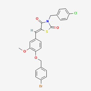 molecular formula C25H19BrClNO4S B11643745 (5Z)-5-({4-[(4-Bromophenyl)methoxy]-3-methoxyphenyl}methylidene)-3-[(4-chlorophenyl)methyl]-1,3-thiazolidine-2,4-dione 