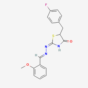 molecular formula C18H16FN3O2S B11643784 (2E)-5-(4-fluorobenzyl)-2-[(2E)-(2-methoxybenzylidene)hydrazinylidene]-1,3-thiazolidin-4-one 