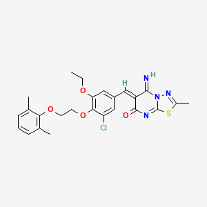 molecular formula C25H25ClN4O4S B11643846 (6Z)-6-{3-chloro-4-[2-(2,6-dimethylphenoxy)ethoxy]-5-ethoxybenzylidene}-5-imino-2-methyl-5,6-dihydro-7H-[1,3,4]thiadiazolo[3,2-a]pyrimidin-7-one 