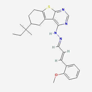 molecular formula C25H30N4OS B11643857 4-{(2E)-2-[(2E)-3-(2-methoxyphenyl)prop-2-en-1-ylidene]hydrazinyl}-6-(2-methylbutan-2-yl)-5,6,7,8-tetrahydro[1]benzothieno[2,3-d]pyrimidine 