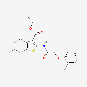 molecular formula C21H25NO4S B11643885 Ethyl 6-methyl-2-{[(2-methylphenoxy)acetyl]amino}-4,5,6,7-tetrahydro-1-benzothiophene-3-carboxylate 