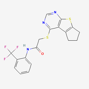 molecular formula C18H14F3N3OS2 B11643944 2-(6,7-dihydro-5H-cyclopenta[4,5]thieno[2,3-d]pyrimidin-4-ylsulfanyl)-N-[2-(trifluoromethyl)phenyl]acetamide 