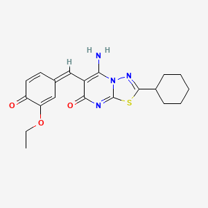 molecular formula C20H22N4O3S B11643979 (6Z)-2-cyclohexyl-6-(3-ethoxy-4-hydroxybenzylidene)-5-imino-5,6-dihydro-7H-[1,3,4]thiadiazolo[3,2-a]pyrimidin-7-one 