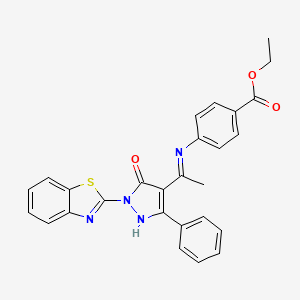 ethyl 4-({(1E)-1-[1-(1,3-benzothiazol-2-yl)-5-oxo-3-phenyl-1,5-dihydro-4H-pyrazol-4-ylidene]ethyl}amino)benzoate