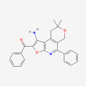 molecular formula C25H22N2O3 B11644084 Methanone, (1-amino-8,9-dihydro-8,8-dimethyl-5-phenyl-6H-furo(2,3-b)pyrano(4,3-d)pyridin-2-yl)phenyl- CAS No. 172985-30-7