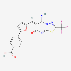 molecular formula C18H9F3N4O4S B11644135 4-(5-{(Z)-[5-imino-7-oxo-2-(trifluoromethyl)-5H-[1,3,4]thiadiazolo[3,2-a]pyrimidin-6(7H)-ylidene]methyl}furan-2-yl)benzoic acid 