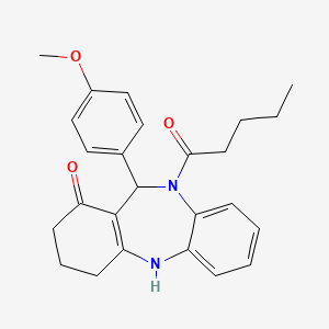 molecular formula C25H28N2O3 B11644147 11-(4-methoxyphenyl)-10-pentanoyl-2,3,4,5,10,11-hexahydro-1H-dibenzo[b,e][1,4]diazepin-1-one 