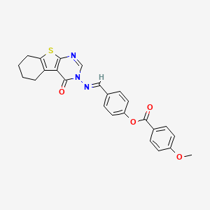 molecular formula C25H21N3O4S B11644149 4-{(E)-[(4-oxo-5,6,7,8-tetrahydro[1]benzothieno[2,3-d]pyrimidin-3(4H)-yl)imino]methyl}phenyl 4-methoxybenzoate 