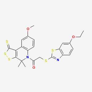 2-[(6-ethoxy-1,3-benzothiazol-2-yl)sulfanyl]-1-(8-methoxy-4,4-dimethyl-1-thioxo-1,4-dihydro-5H-[1,2]dithiolo[3,4-c]quinolin-5-yl)ethanone