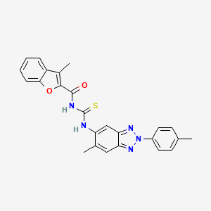 molecular formula C25H21N5O2S B11644169 3-methyl-N-{[6-methyl-2-(4-methylphenyl)-2H-benzotriazol-5-yl]carbamothioyl}-1-benzofuran-2-carboxamide 