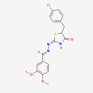 molecular formula C19H18ClN3O3S B11644195 (2E)-5-(4-chlorobenzyl)-2-[(2E)-(3,4-dimethoxybenzylidene)hydrazinylidene]-1,3-thiazolidin-4-one 