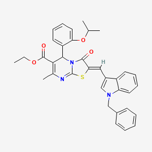 molecular formula C35H33N3O4S B11644216 Ethyl (2Z)-2-[(1-benzyl-1H-indol-3-YL)methylidene]-7-methyl-3-oxo-5-[2-(propan-2-yloxy)phenyl]-2H,3H,5H-[1,3]thiazolo[3,2-A]pyrimidine-6-carboxylate 